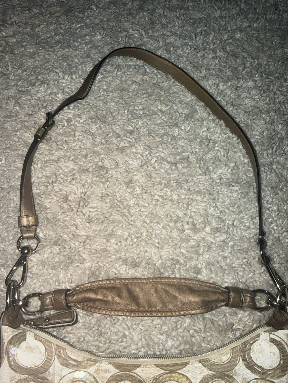 Coach Signature Metallic Cream & Tan Hobo Bag with 2 Hang Tags - Picture 8 of 15